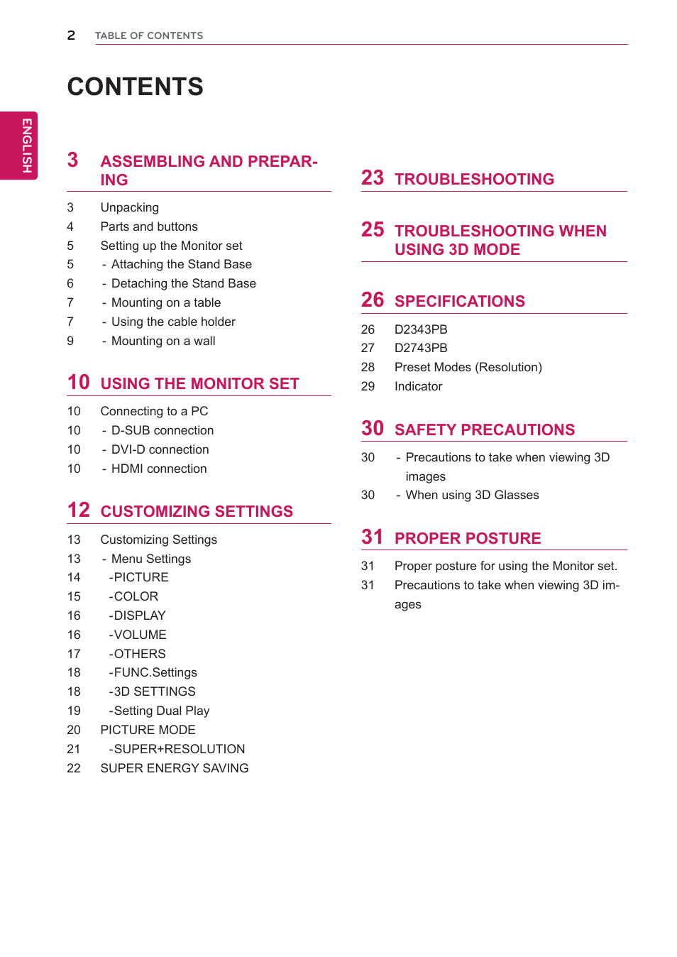 LG D2343PB-BN User Manual | Page 3 / 33