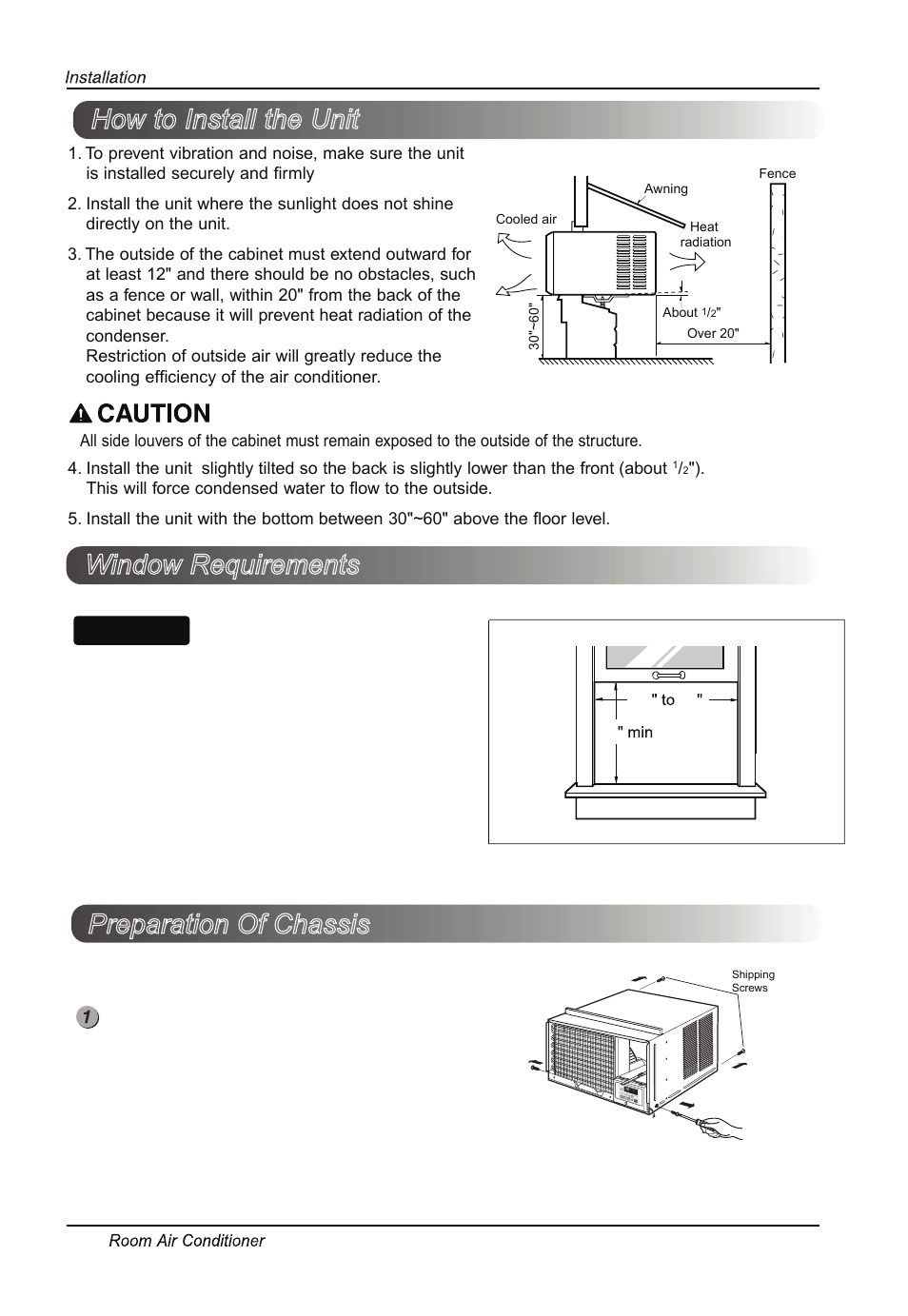 How to install the unit window requirements, Preparation of chassis, Notice | LG LW1213HR User Manual | Page 12 / 48