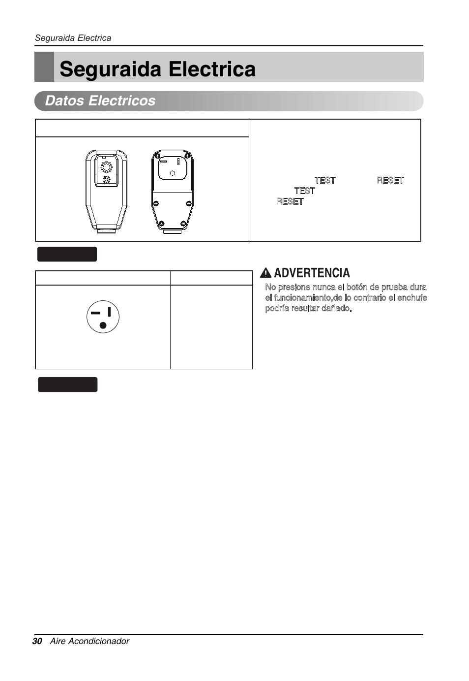 Seguraida electrica, Datos electricos, Consejo | LG LW1213HR User Manual | Page 30 / 48
