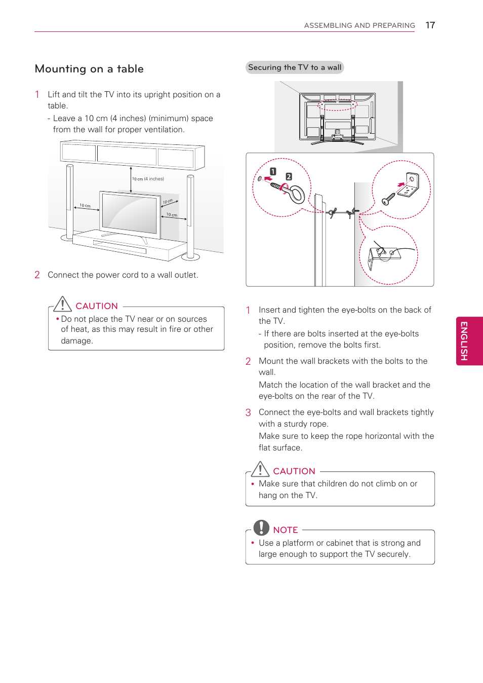 Mounting on a table | LG 50PV490 User Manual | Page 17 / 122