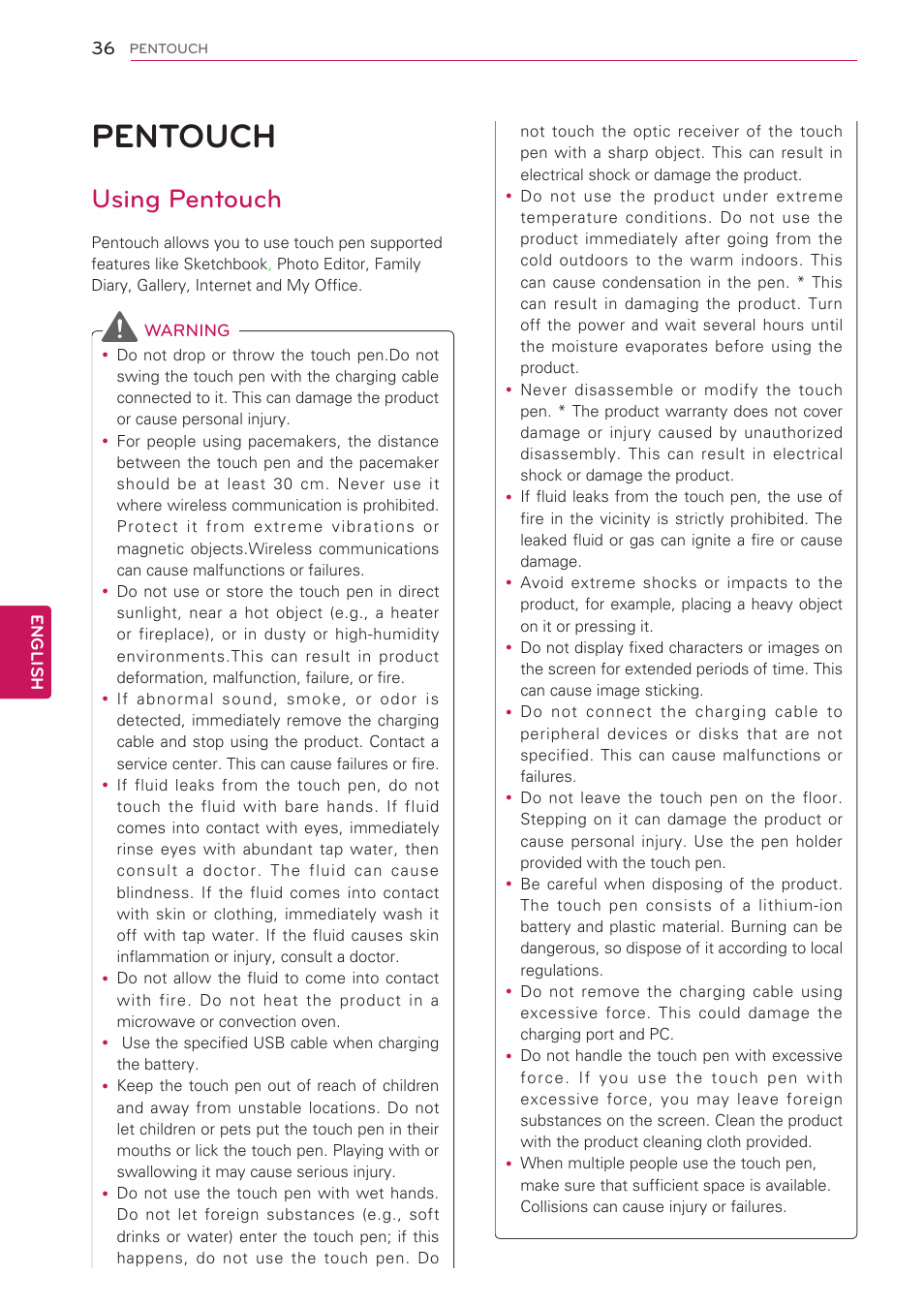 Pentouch, Using pentouch, 36 pentouch | See p.36) | LG 50PV490 User Manual | Page 36 / 122