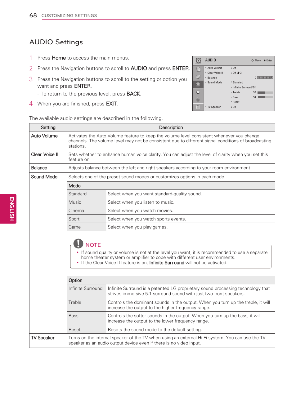 Audio settings, See p.68), English | LG 50PV490 User Manual | Page 68 / 122