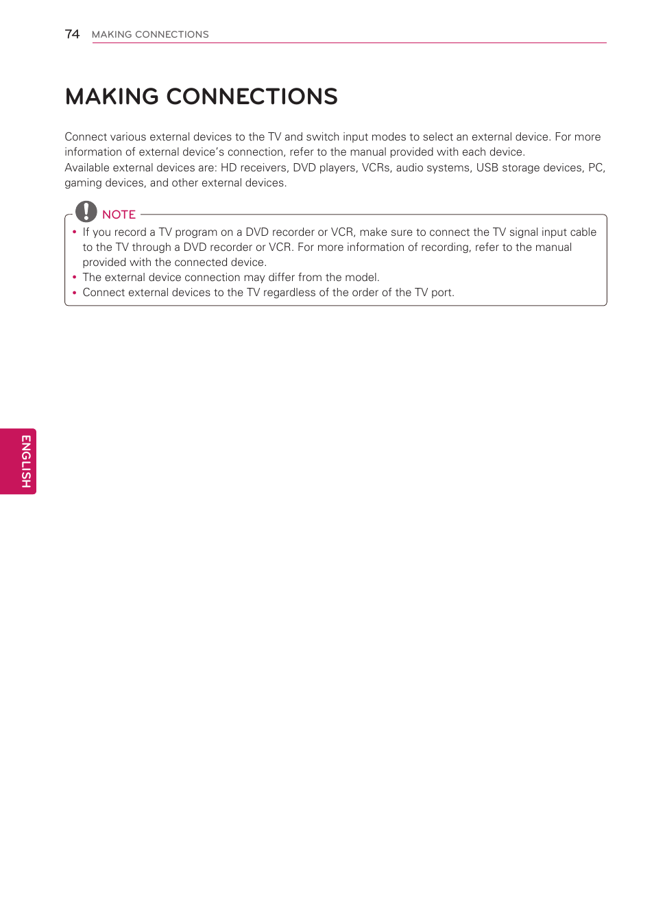 Making connections, 74 making connections | LG 50PV490 User Manual | Page 74 / 122