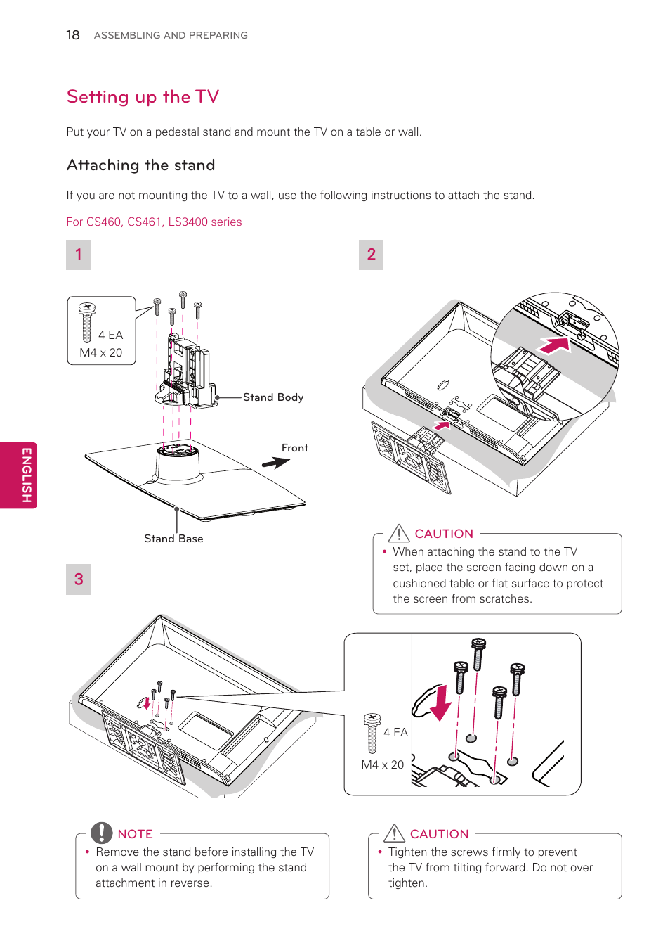 Setting up the tv, Attaching the stand, See p.18) | LG 42CS560 User Manual | Page 18 / 67