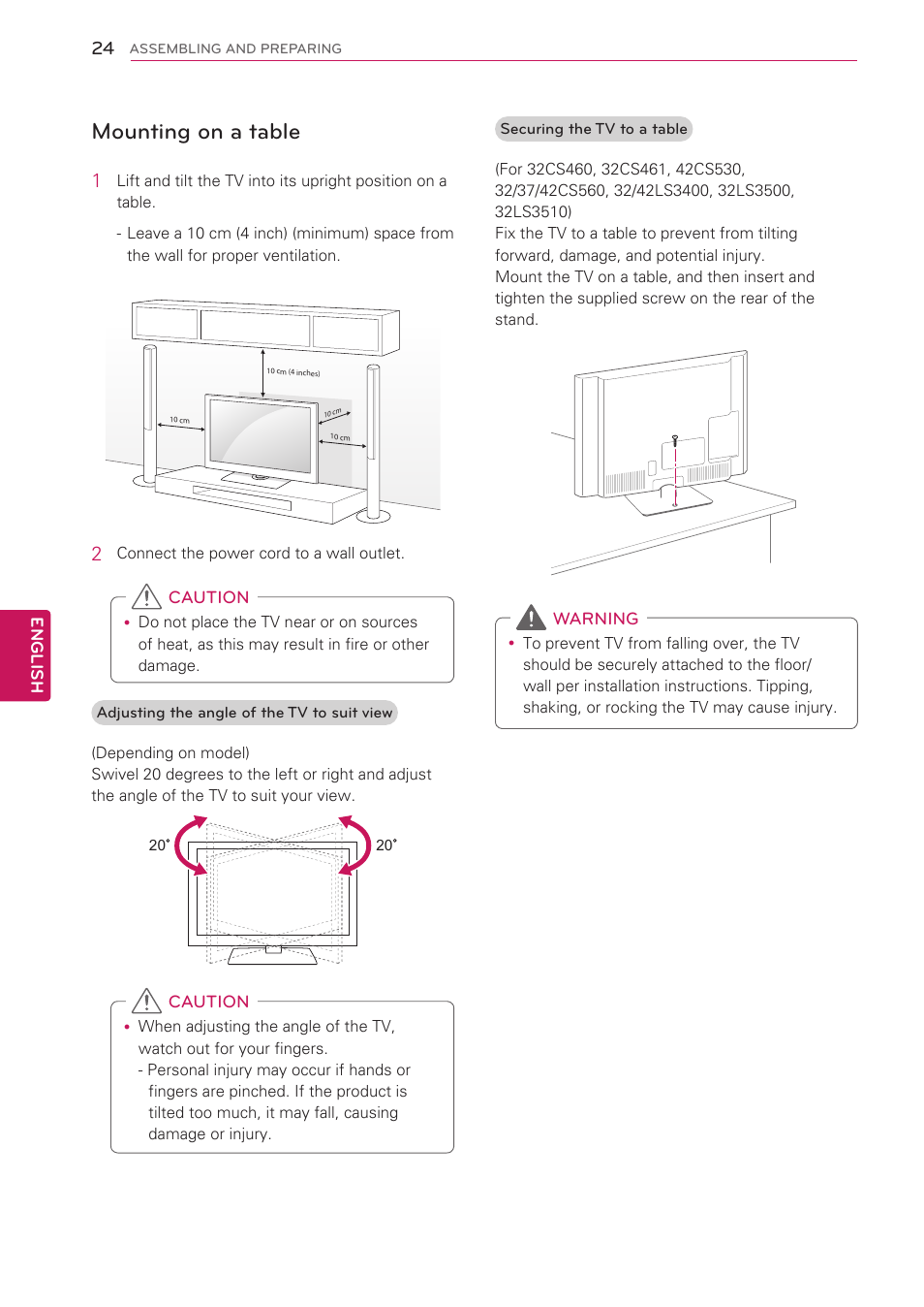 Mounting on a table, See p.24) | LG 42CS560 User Manual | Page 24 / 67