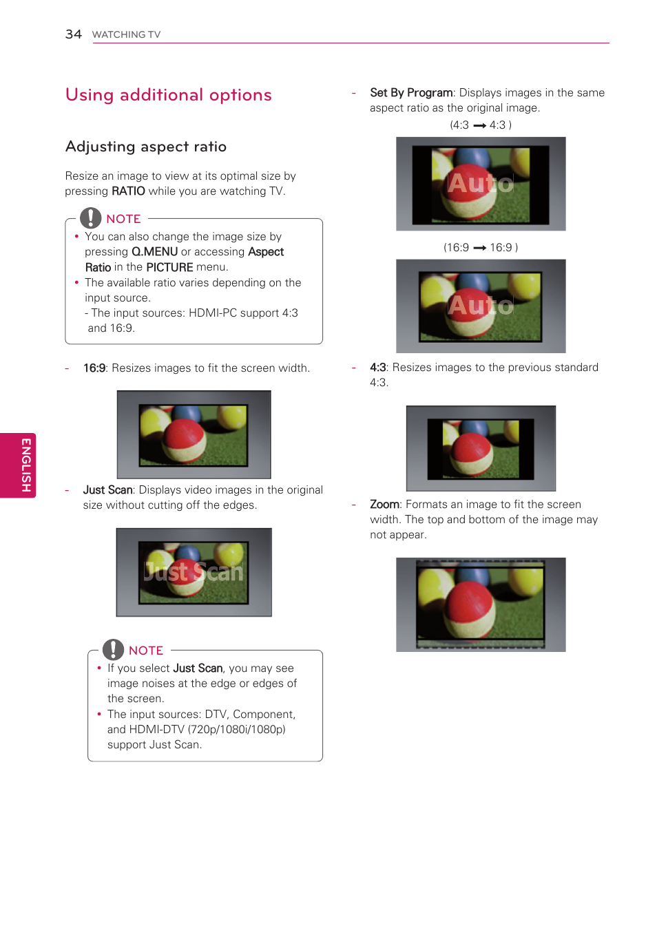 Using additional options, Adjusting aspect ratio | LG 42CS560 User Manual | Page 34 / 67