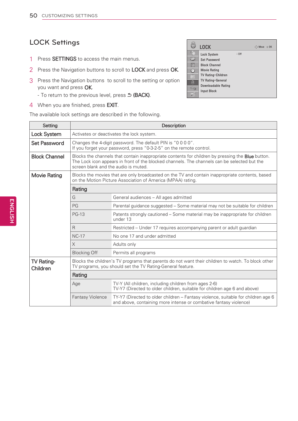 Lock settings, See p.50) | LG 42CS560 User Manual | Page 50 / 67