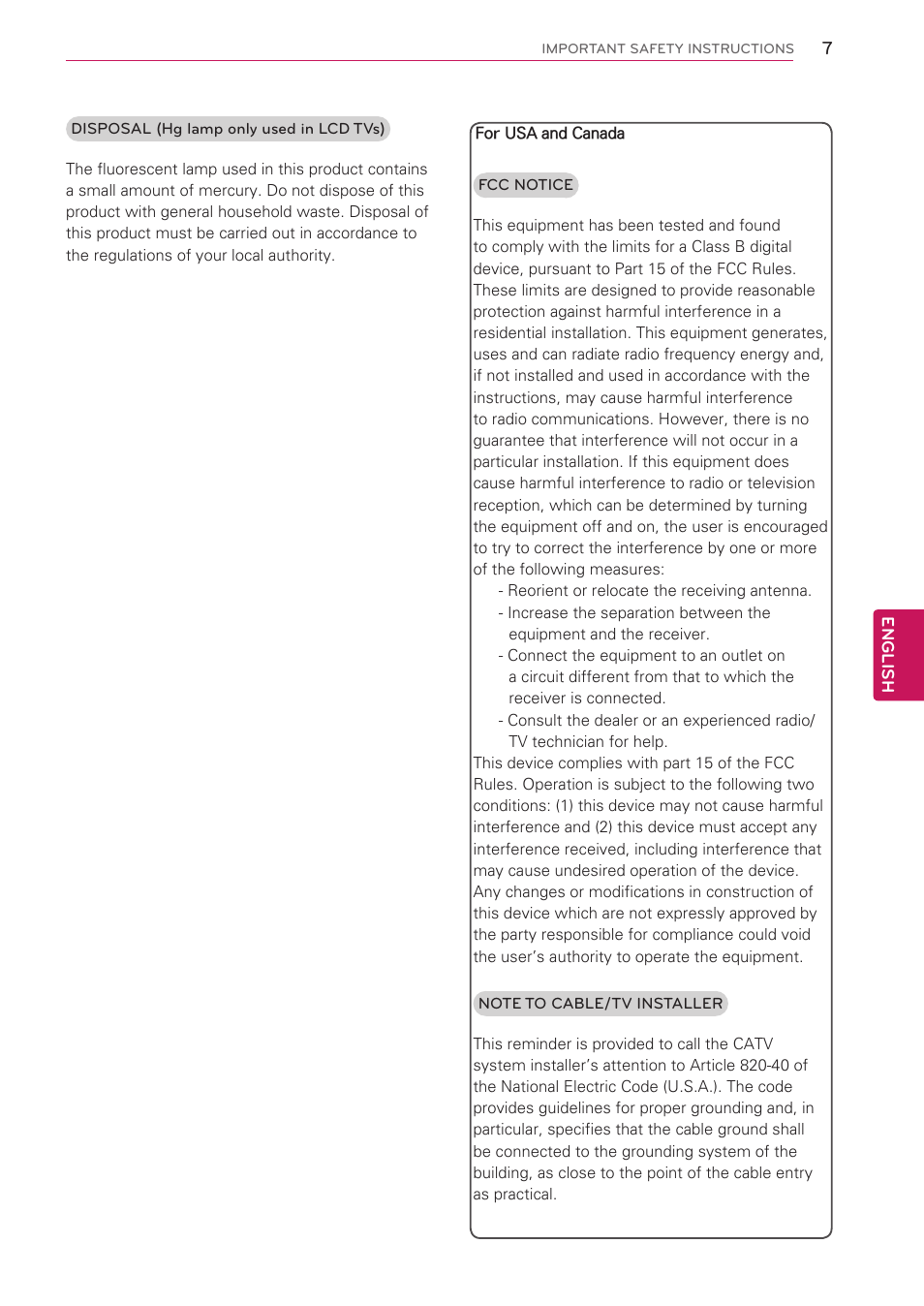 LG 42CS560 User Manual | Page 7 / 67