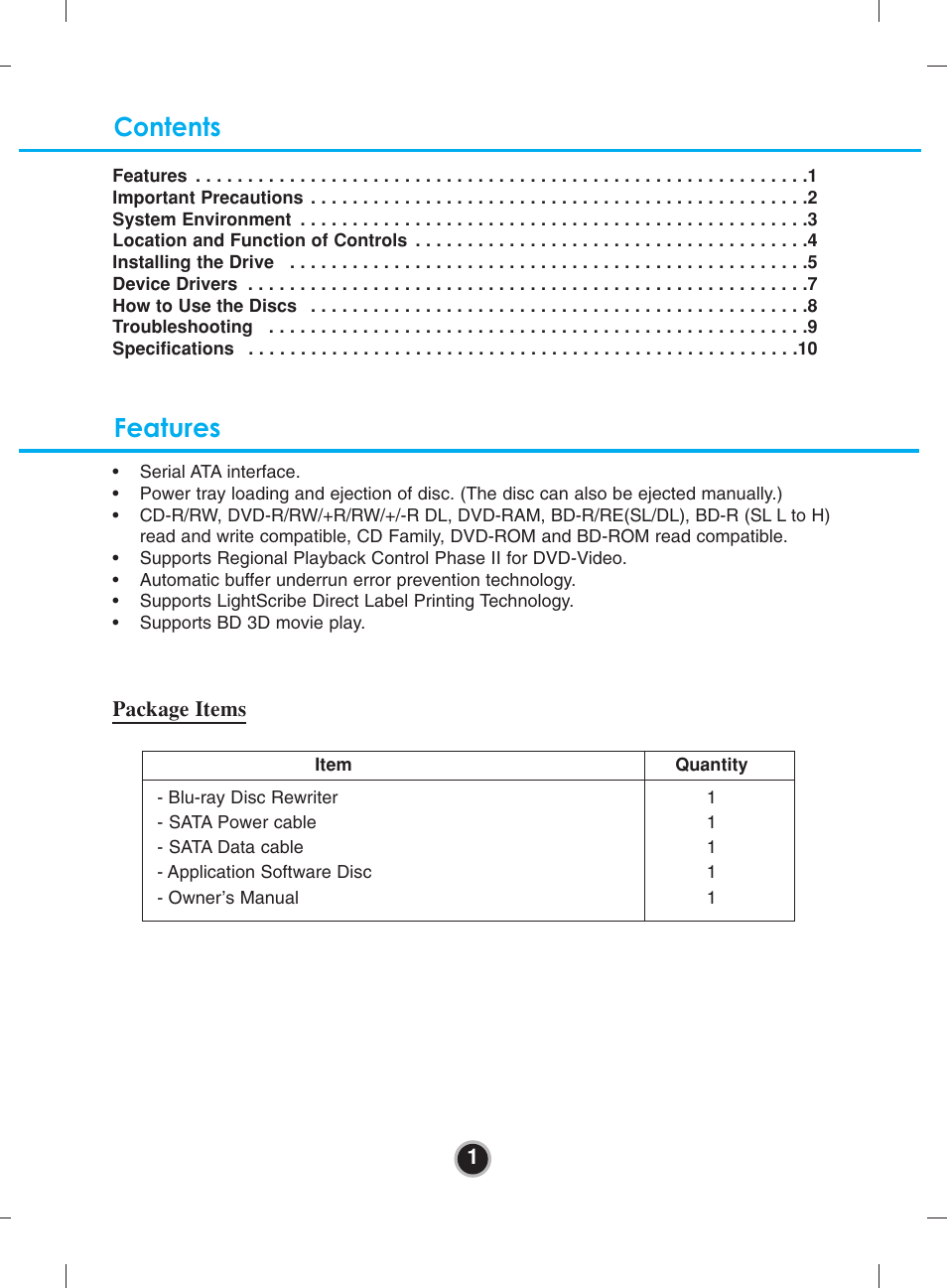 Contents features | LG WH12LS38 User Manual | Page 4 / 15