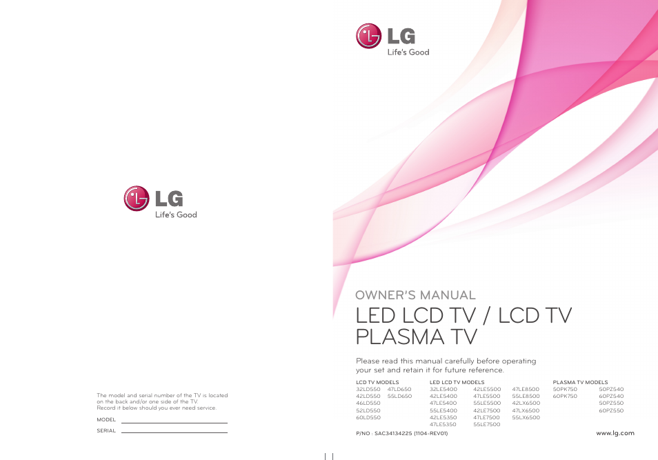 LG 50PZ550 User Manual | 206 pages