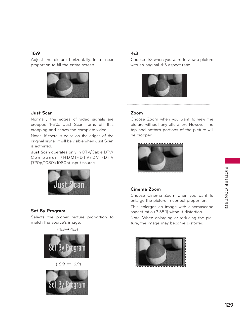 Just scan, Set by program | LG 50PZ550 User Manual | Page 129 / 206