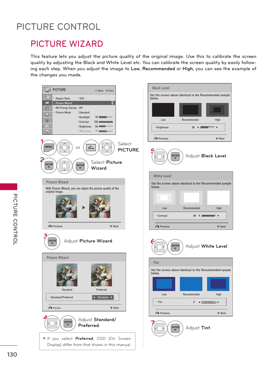 Picture wizard, Picture control | LG 50PZ550 User Manual | Page 130 / 206