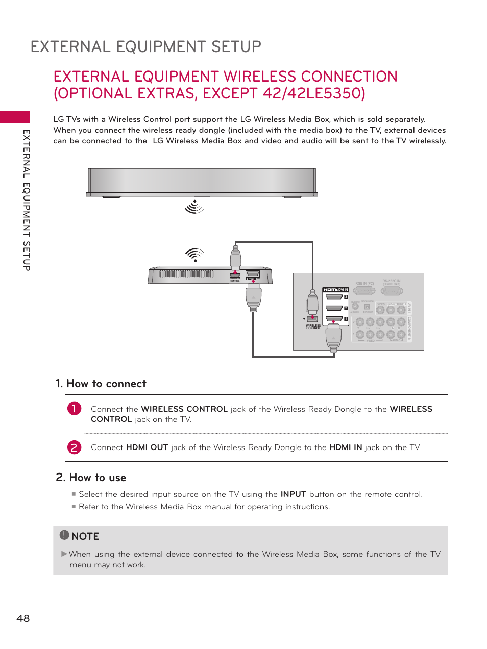 External equipment wireless connection, External equipment setup, How to connect | How to use | LG 50PZ550 User Manual | Page 48 / 206