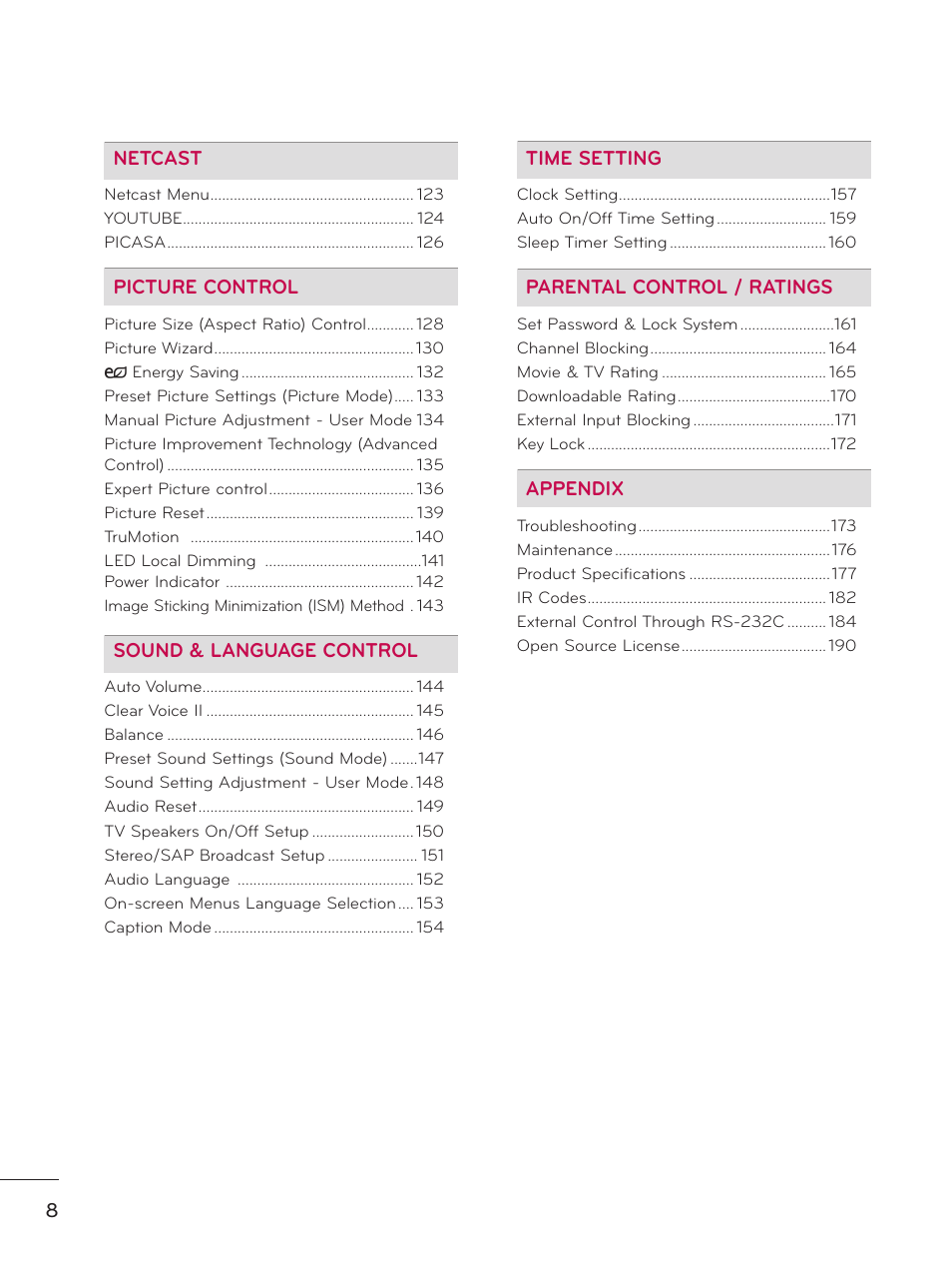 LG 50PZ550 User Manual | Page 8 / 206