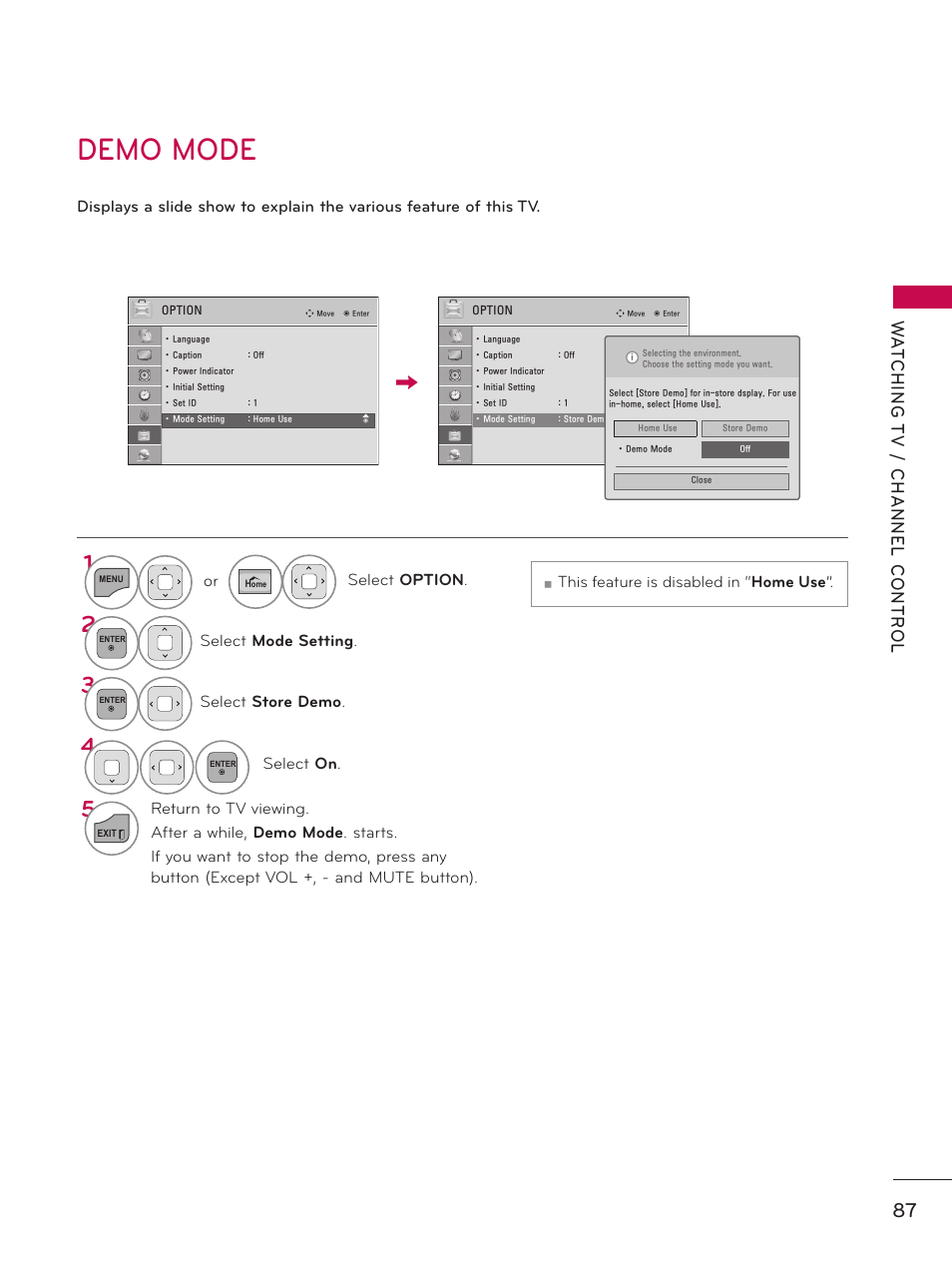 Demo mode | LG 50PZ550 User Manual | Page 87 / 206