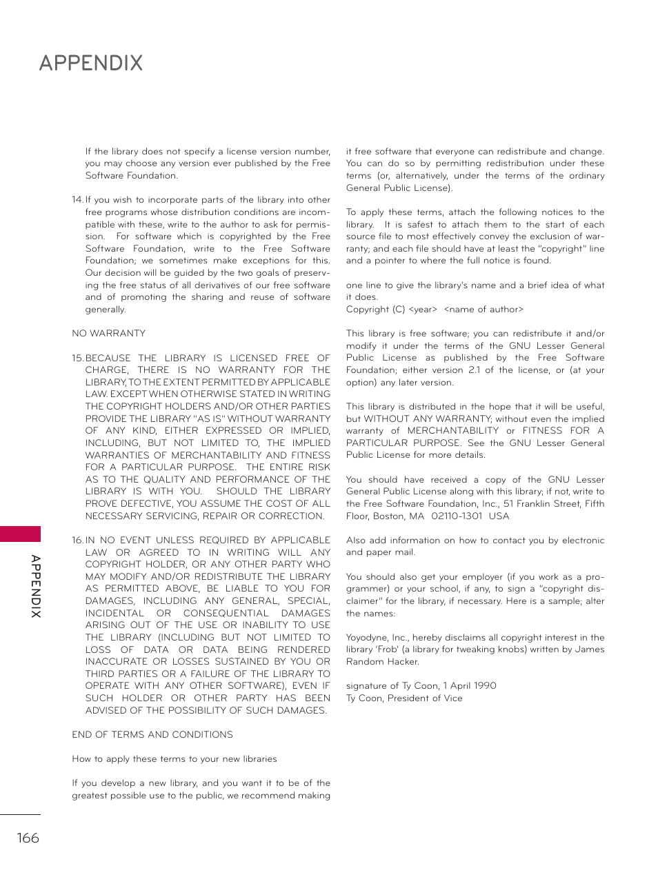 Appendix | LG 42LD520 User Manual | Page 166 / 172
