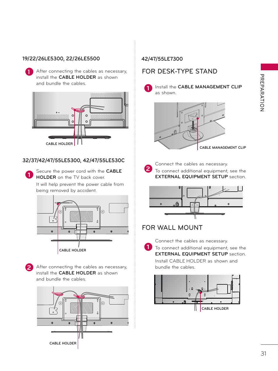 For desk-type stand for wall mount | LG 42LD520 User Manual | Page 31 / 172