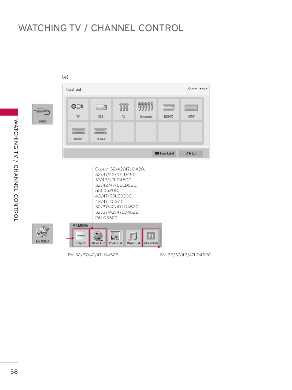 Watching tv / channel control, Wa t ching t v / channel contr ol | LG 42LD520 User Manual | Page 58 / 172