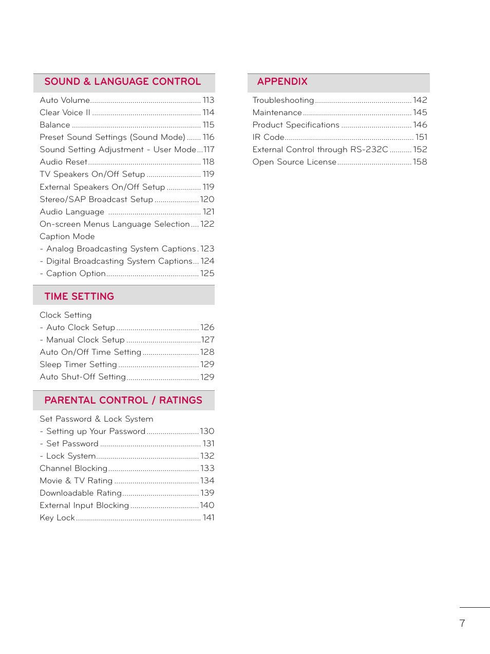 LG 42LD520 User Manual | Page 7 / 172