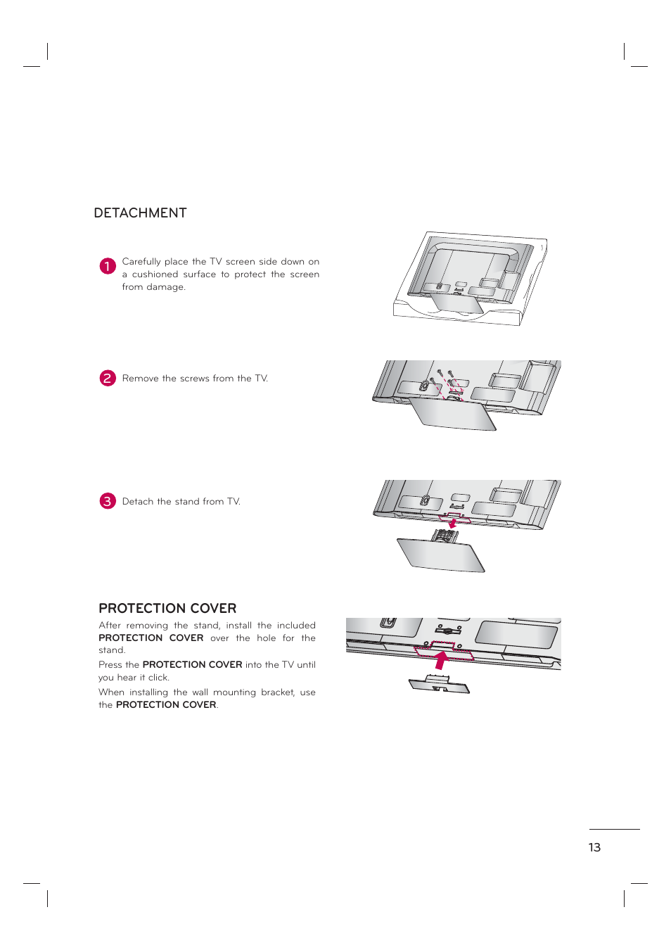 Detachment, Protection cover | LG 55LE7300 User Manual | Page 15 / 38