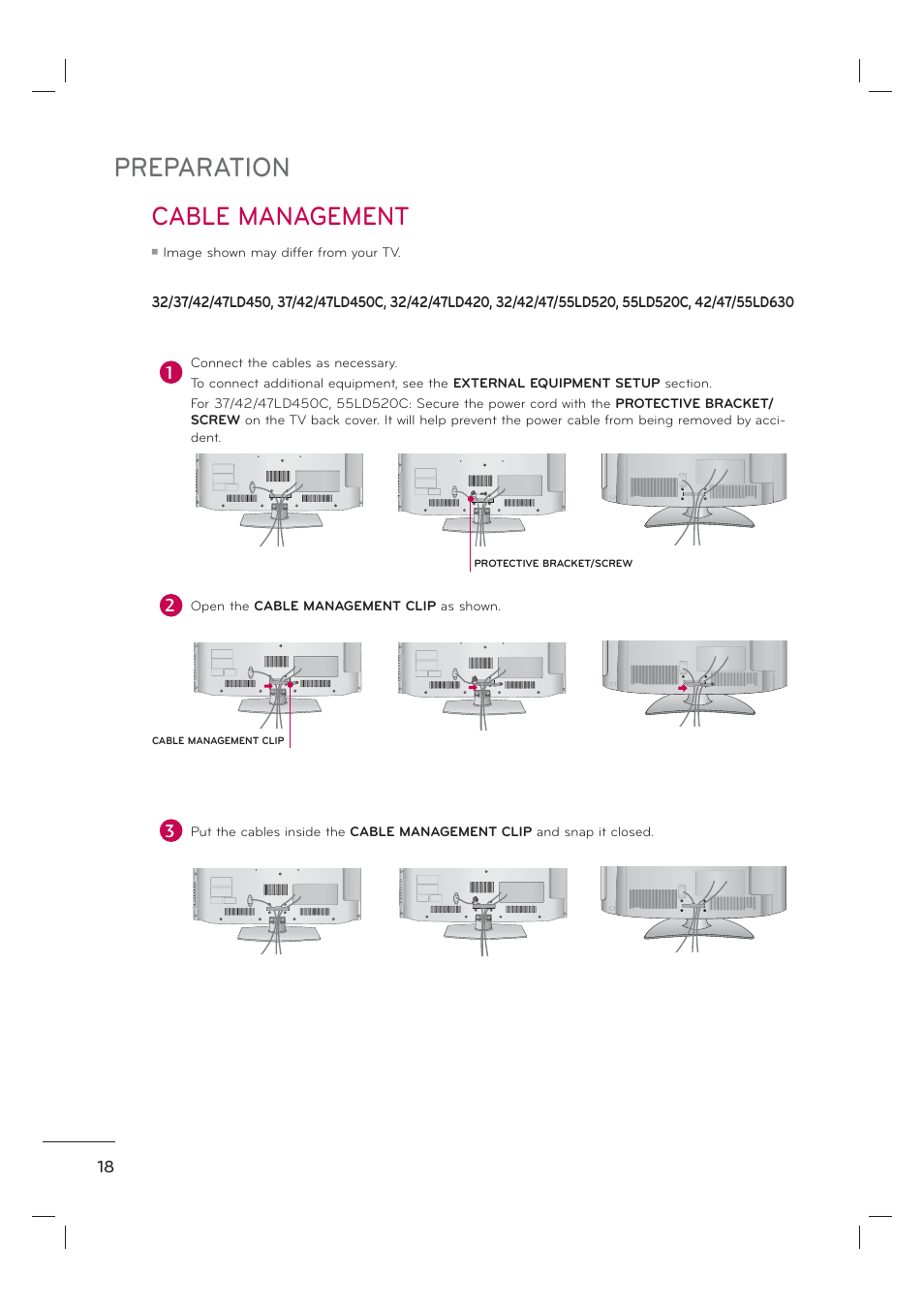 Preparation, Cable management | LG 55LE7300 User Manual | Page 20 / 38