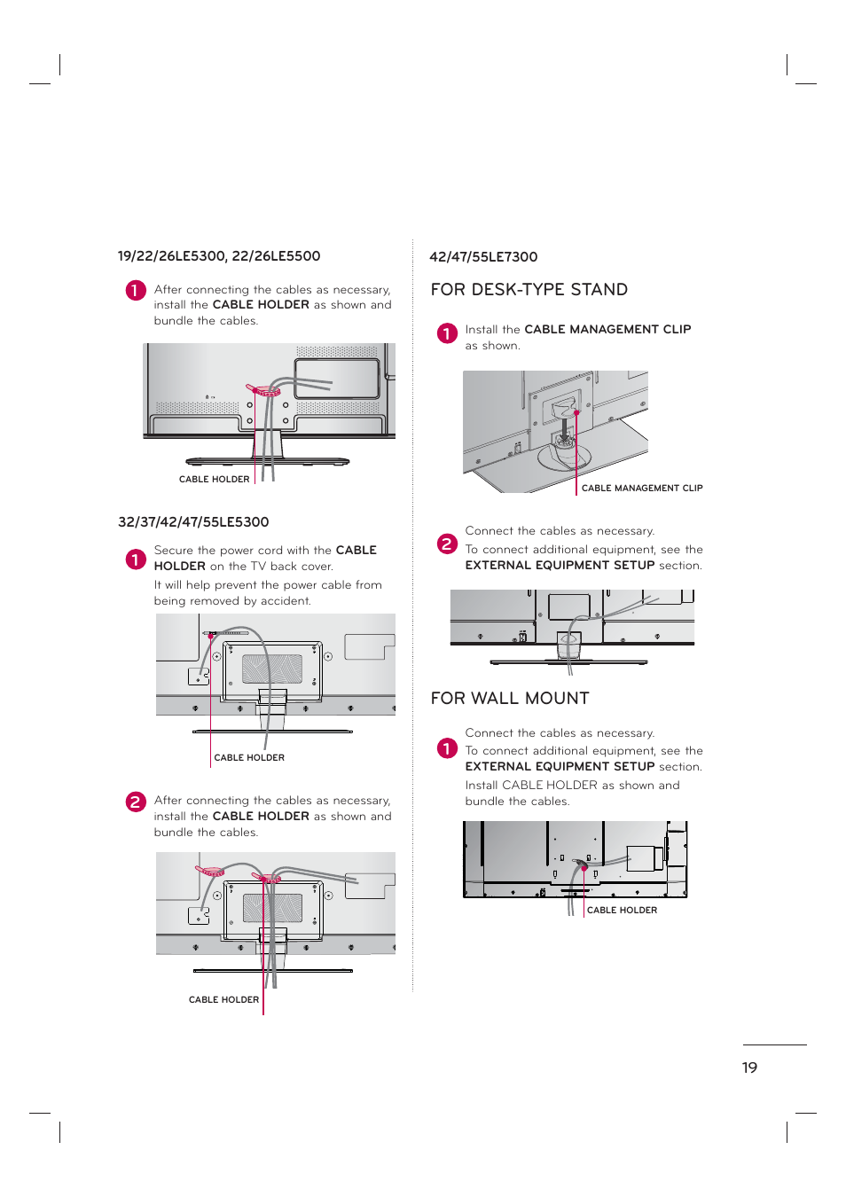 For desk-type stand for wall mount | LG 55LE7300 User Manual | Page 21 / 38