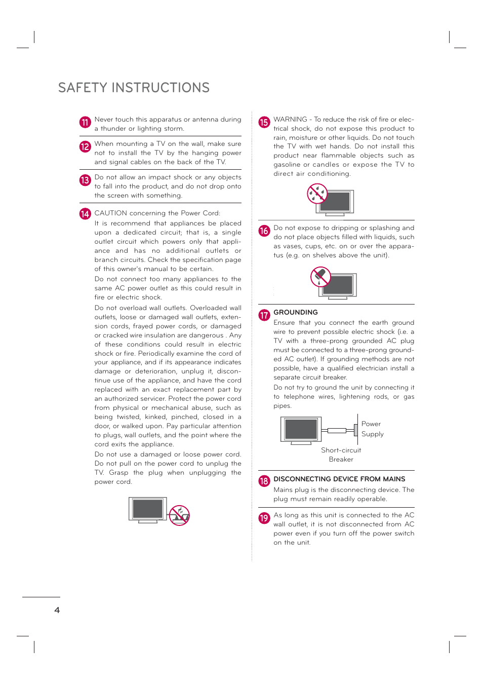 Safety instructions | LG 55LE7300 User Manual | Page 6 / 38