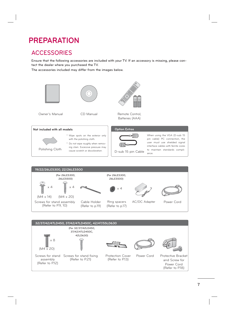 Preparation, Accessories | LG 55LE7300 User Manual | Page 9 / 38