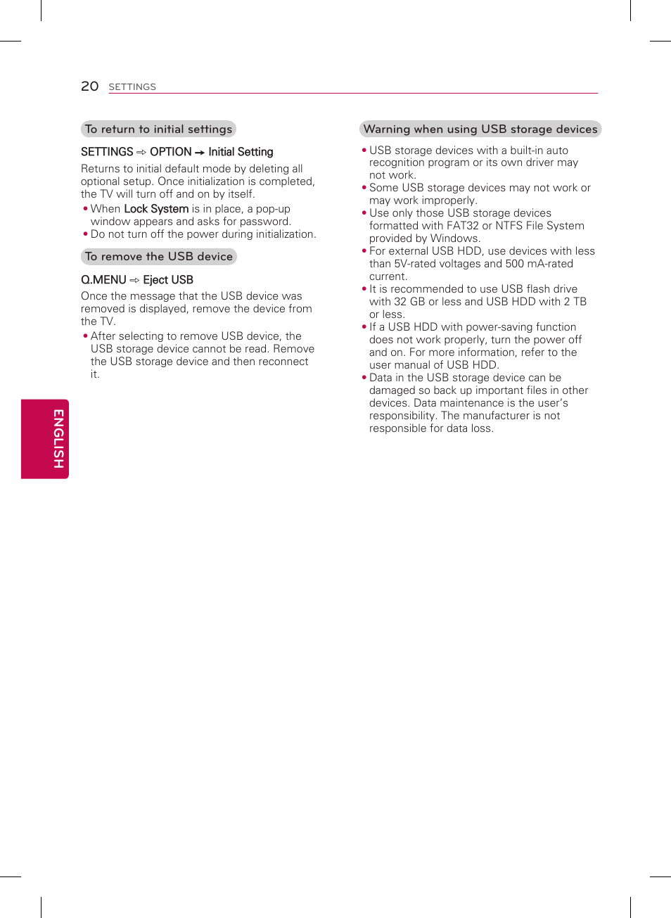 20 english | LG 42LB5600 User Manual | Page 20 / 28