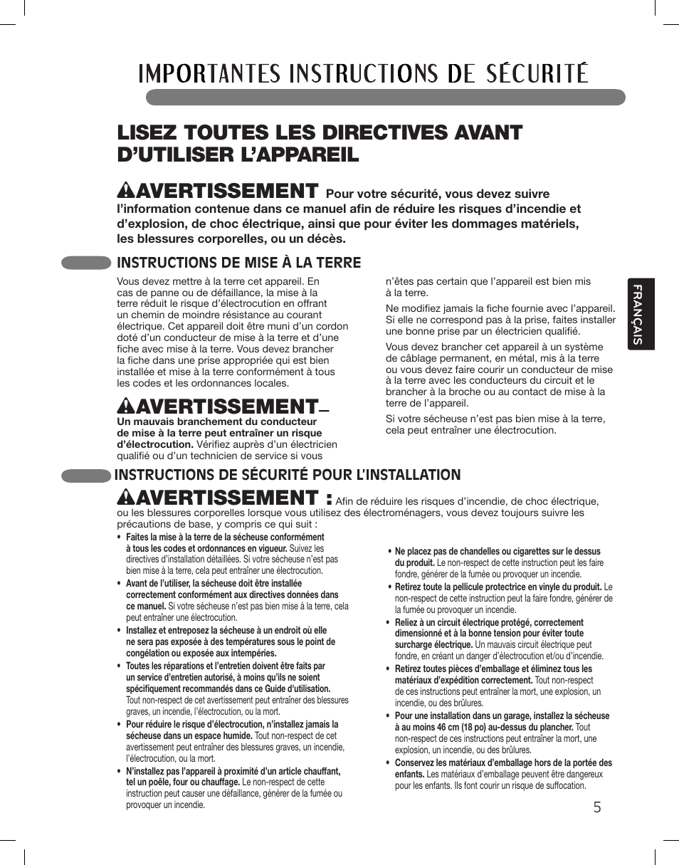 Wavertissement | LG DLGX3361W User Manual | Page 101 / 144