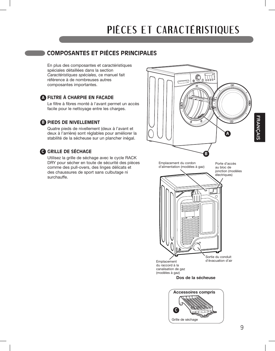 Composantes et piéces principales 9, Français | LG DLGX3361W User Manual | Page 105 / 144