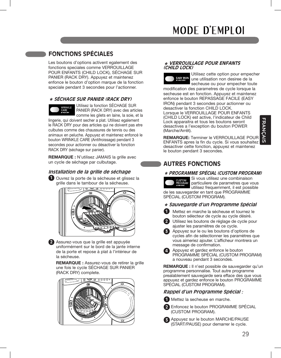 Fonctions spéciales, Autres fonctions | LG DLGX3361W User Manual | Page 125 / 144
