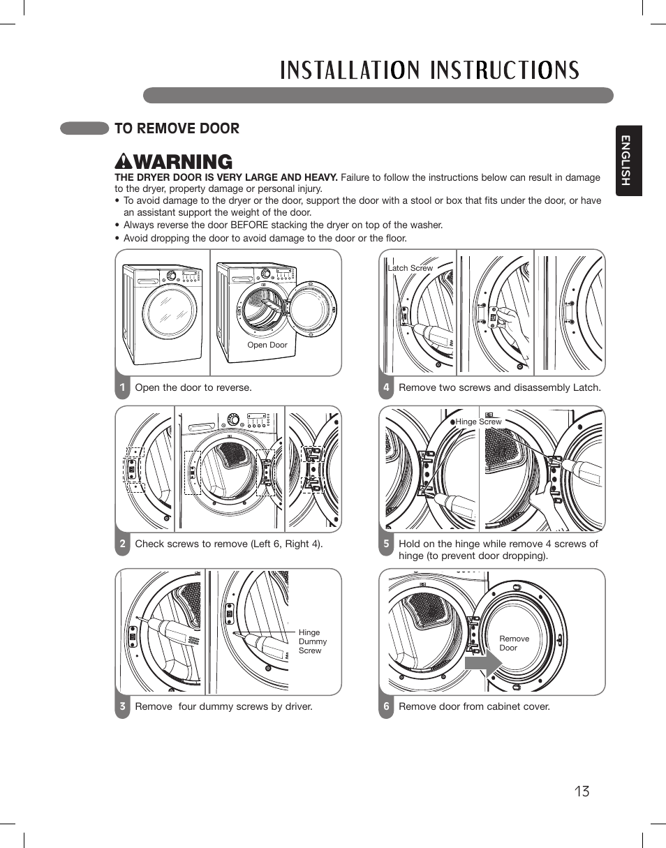 Wwarning | LG DLGX3361W User Manual | Page 13 / 144