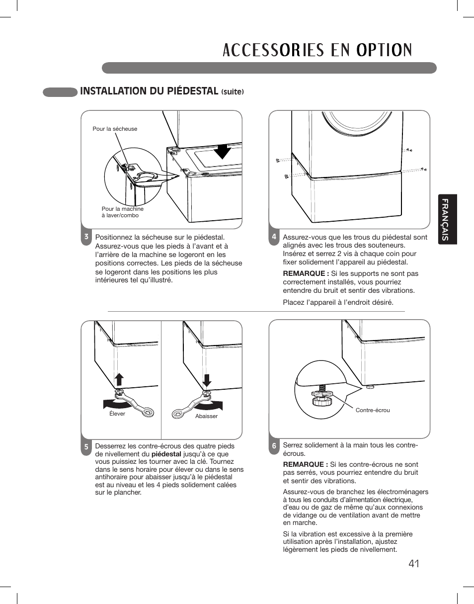 Installation du piédestal | LG DLGX3361W User Manual | Page 137 / 144