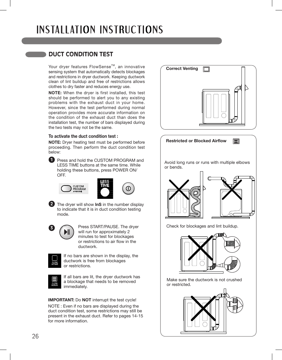 Duct condition test | LG DLGX3361W User Manual | Page 26 / 144
