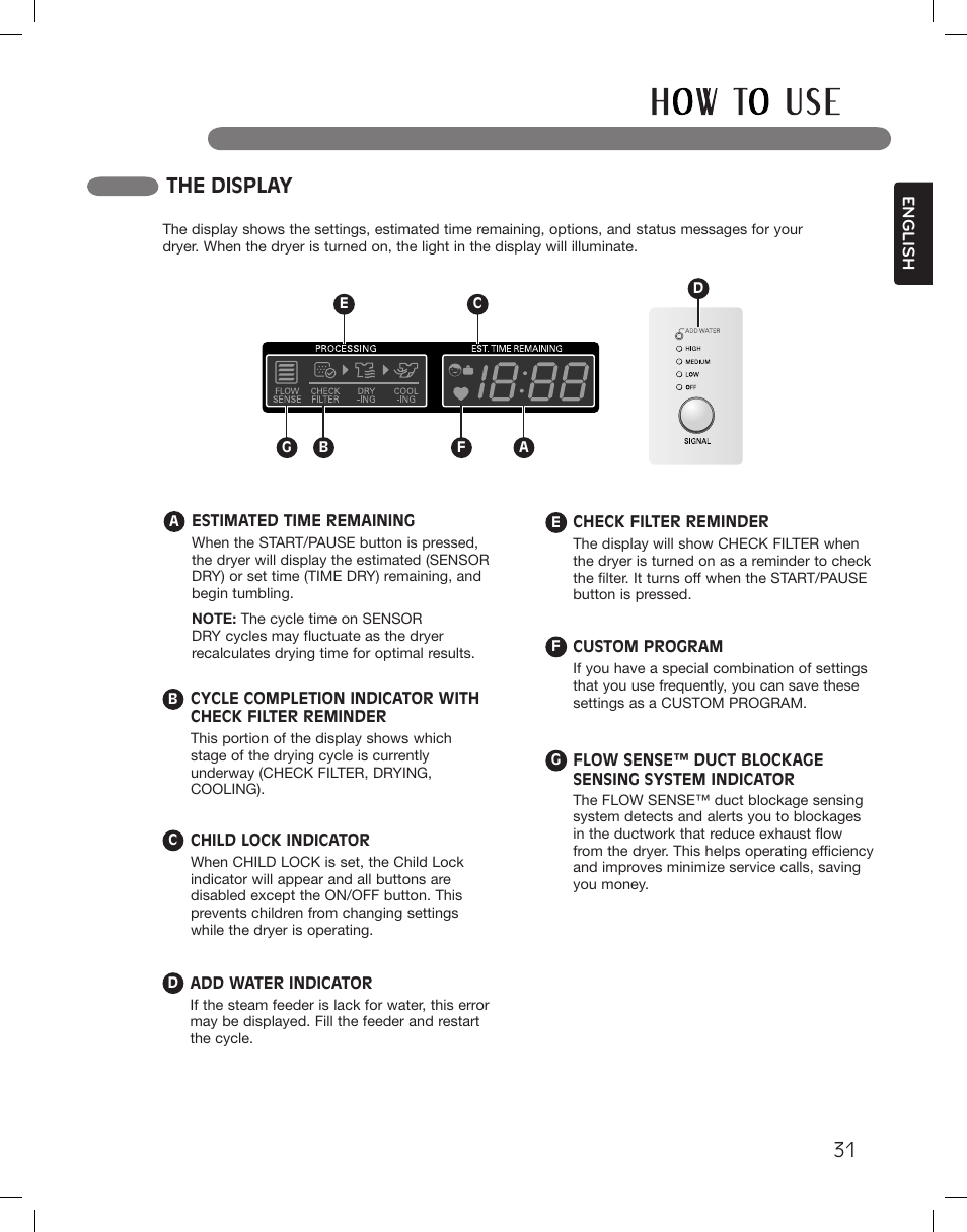 The display | LG DLGX3361W User Manual | Page 31 / 144