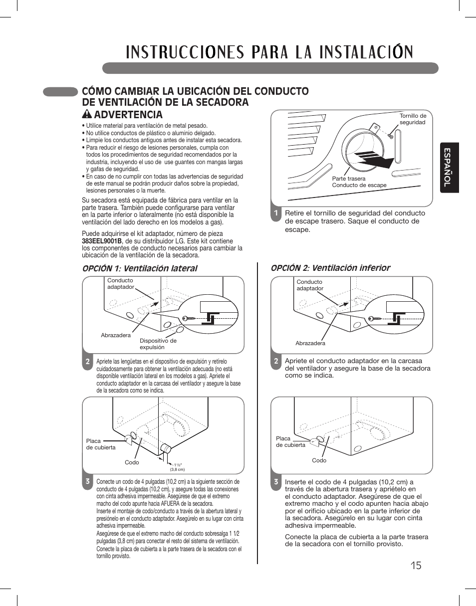 Advertencia, Esp anol | LG DLGX3361W User Manual | Page 63 / 144