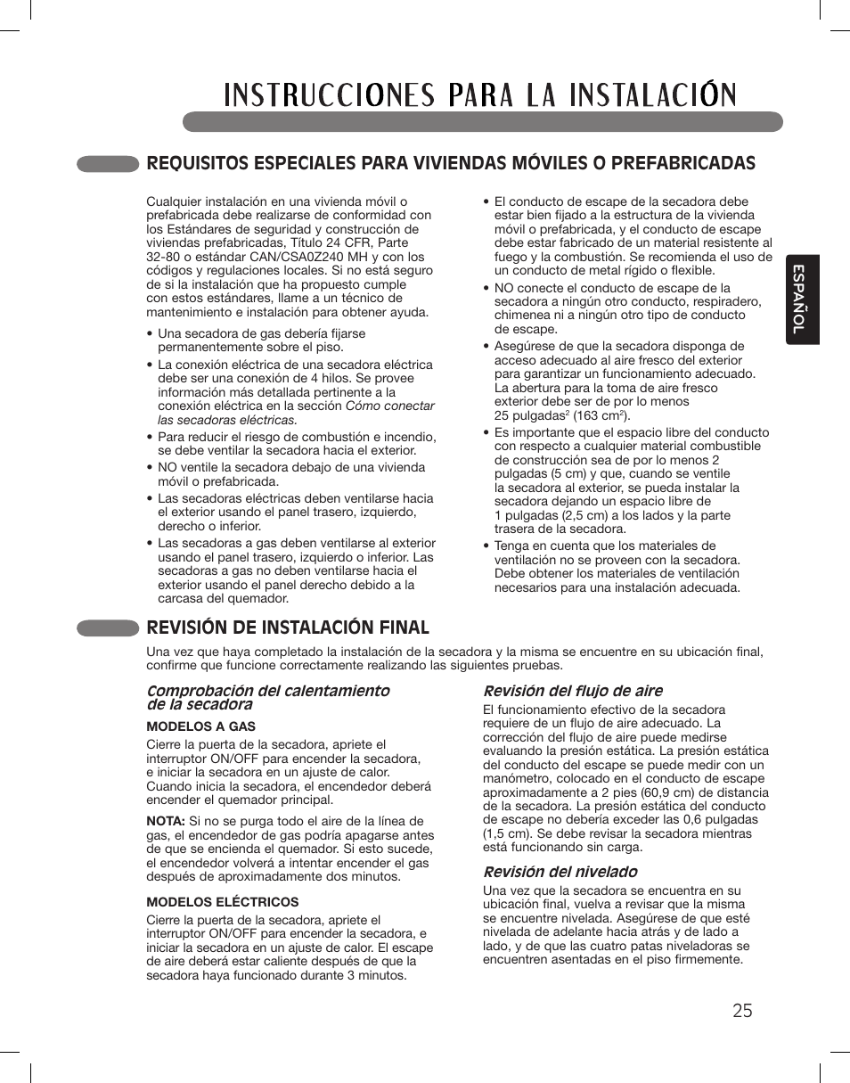 Revisión de instalación final | LG DLGX3361W User Manual | Page 73 / 144
