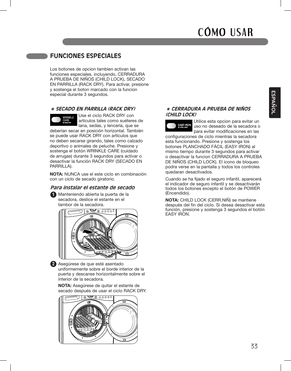 Funciones especiales | LG DLGX3361W User Manual | Page 81 / 144