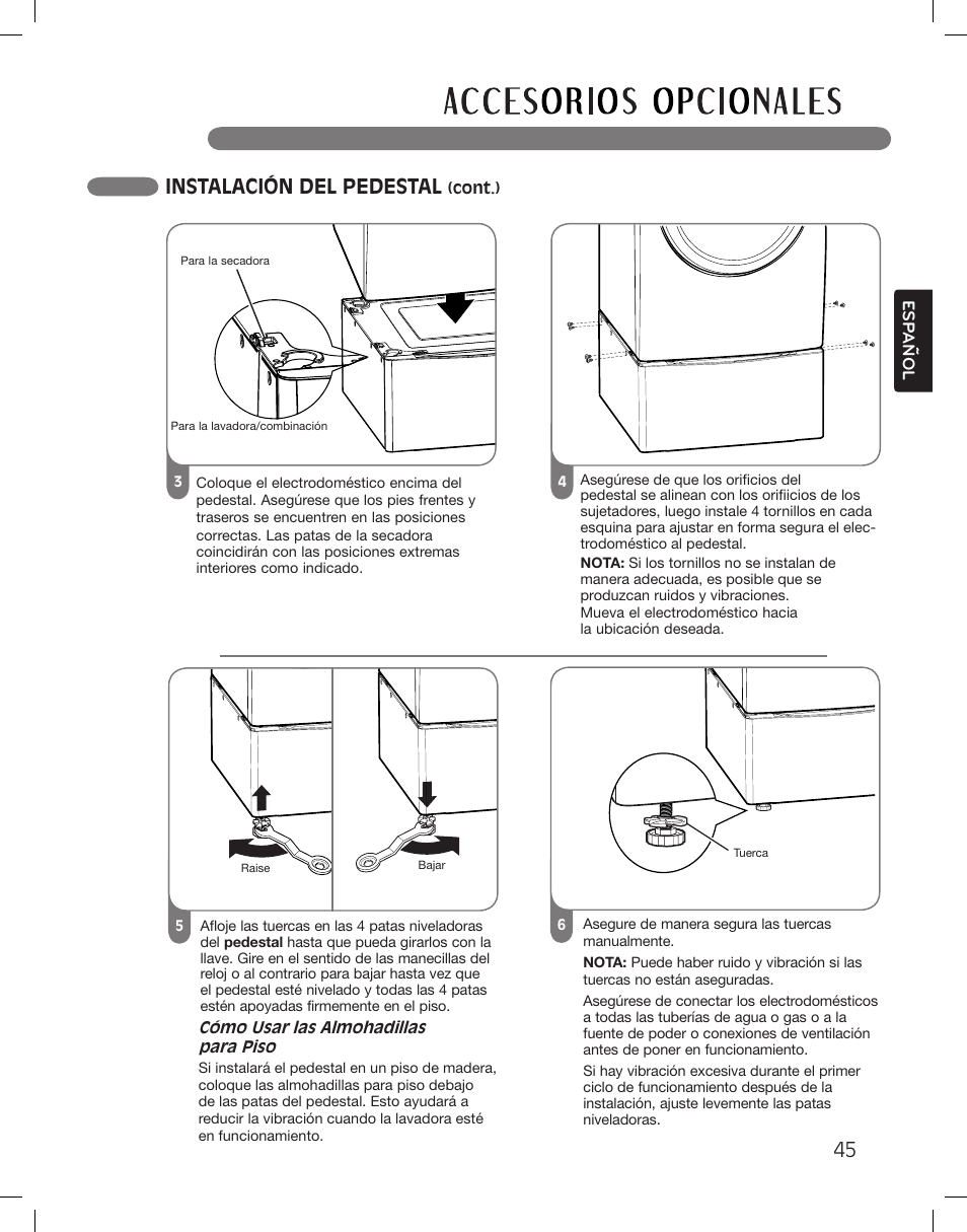 Instalación del pedestal | LG DLGX3361W User Manual | Page 93 / 144