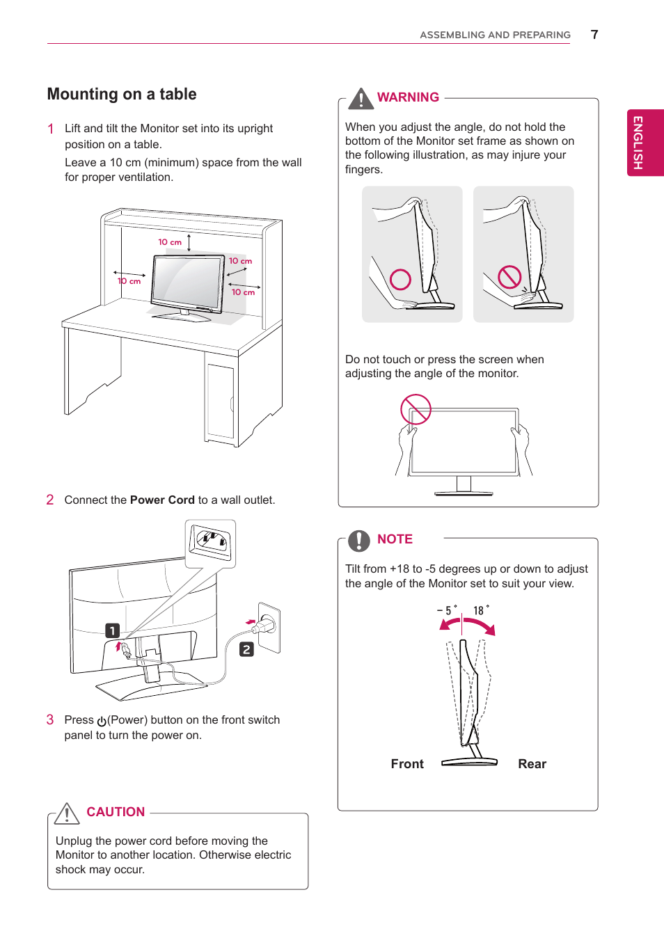 Mounting on a table | LG D2342PB-PN User Manual | Page 7 / 24