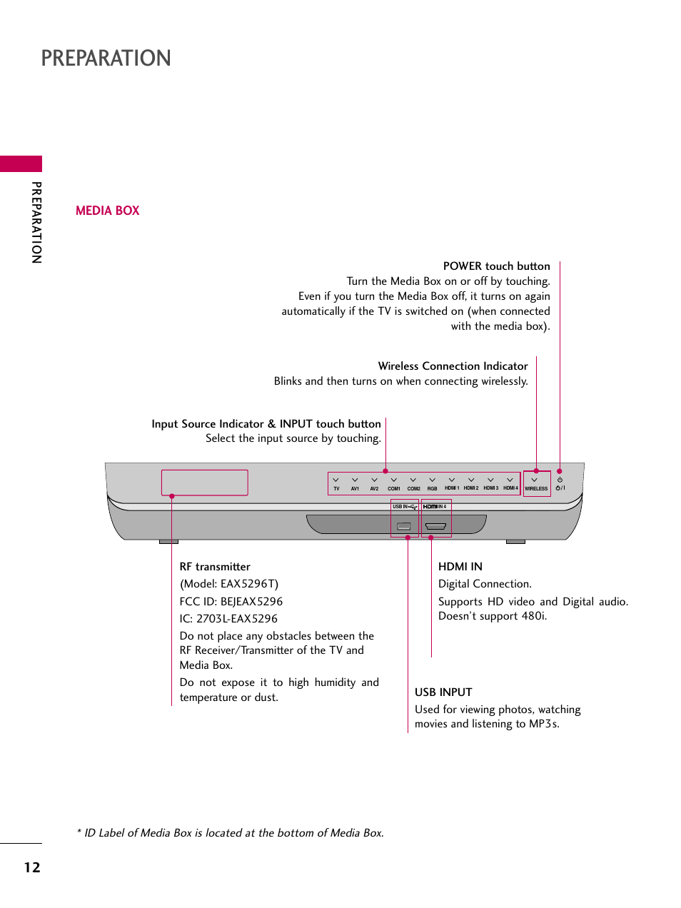 Preparation, Prep ar ation, Media box | LG 47LH85 User Manual | Page 12 / 138