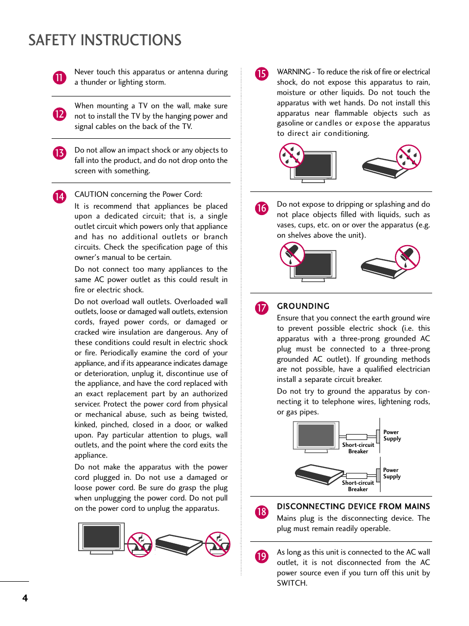 Safety instructions | LG 47LH85 User Manual | Page 4 / 138