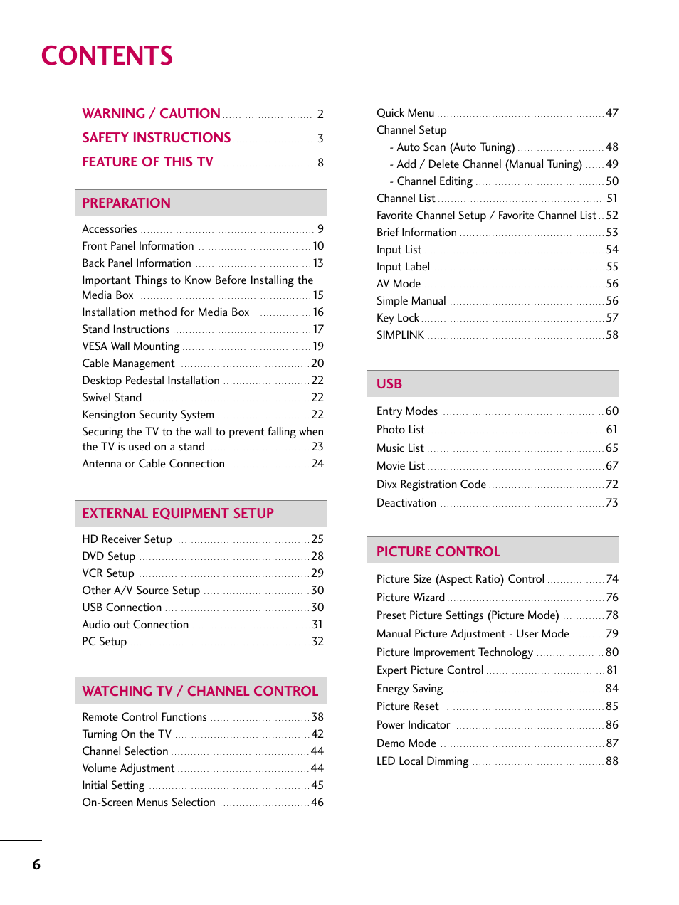 LG 47LH85 User Manual | Page 6 / 138