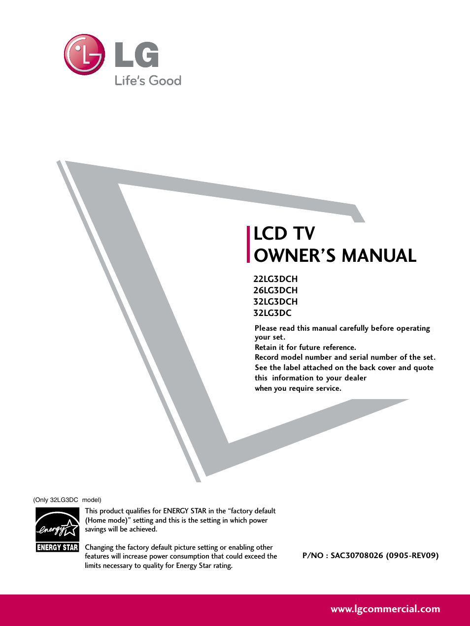 LG 26LG3DCH User Manual | 88 pages