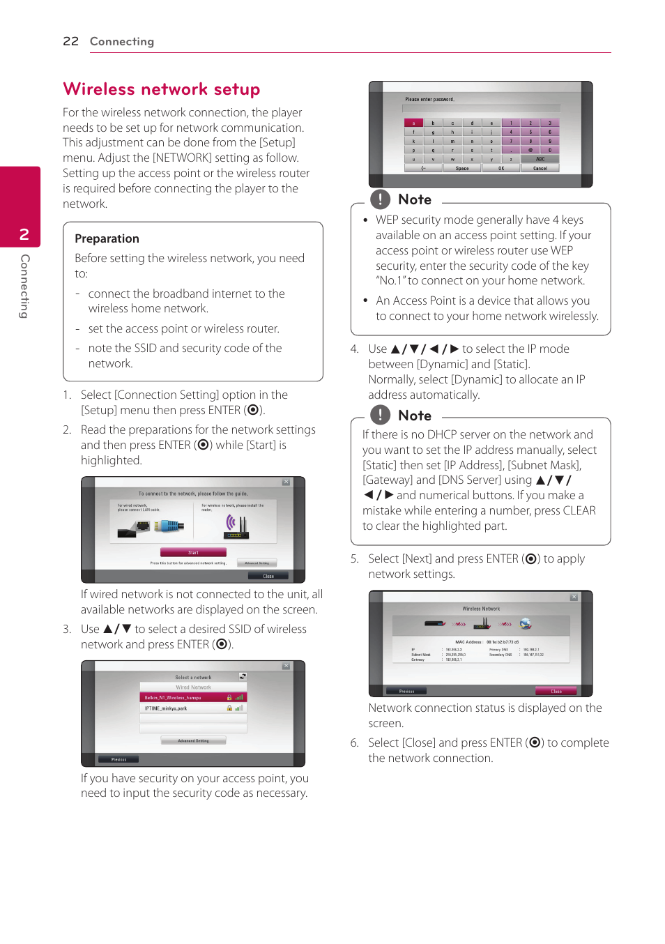 Wireless network setup, 22 – wireless network setup | LG BP200 User Manual | Page 22 / 61