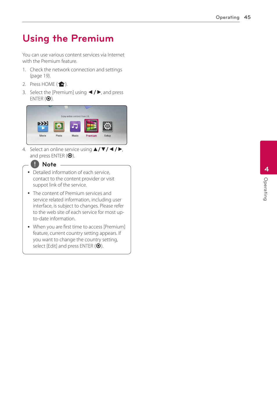 Using the premium, 45 using the premium | LG BP200 User Manual | Page 45 / 61