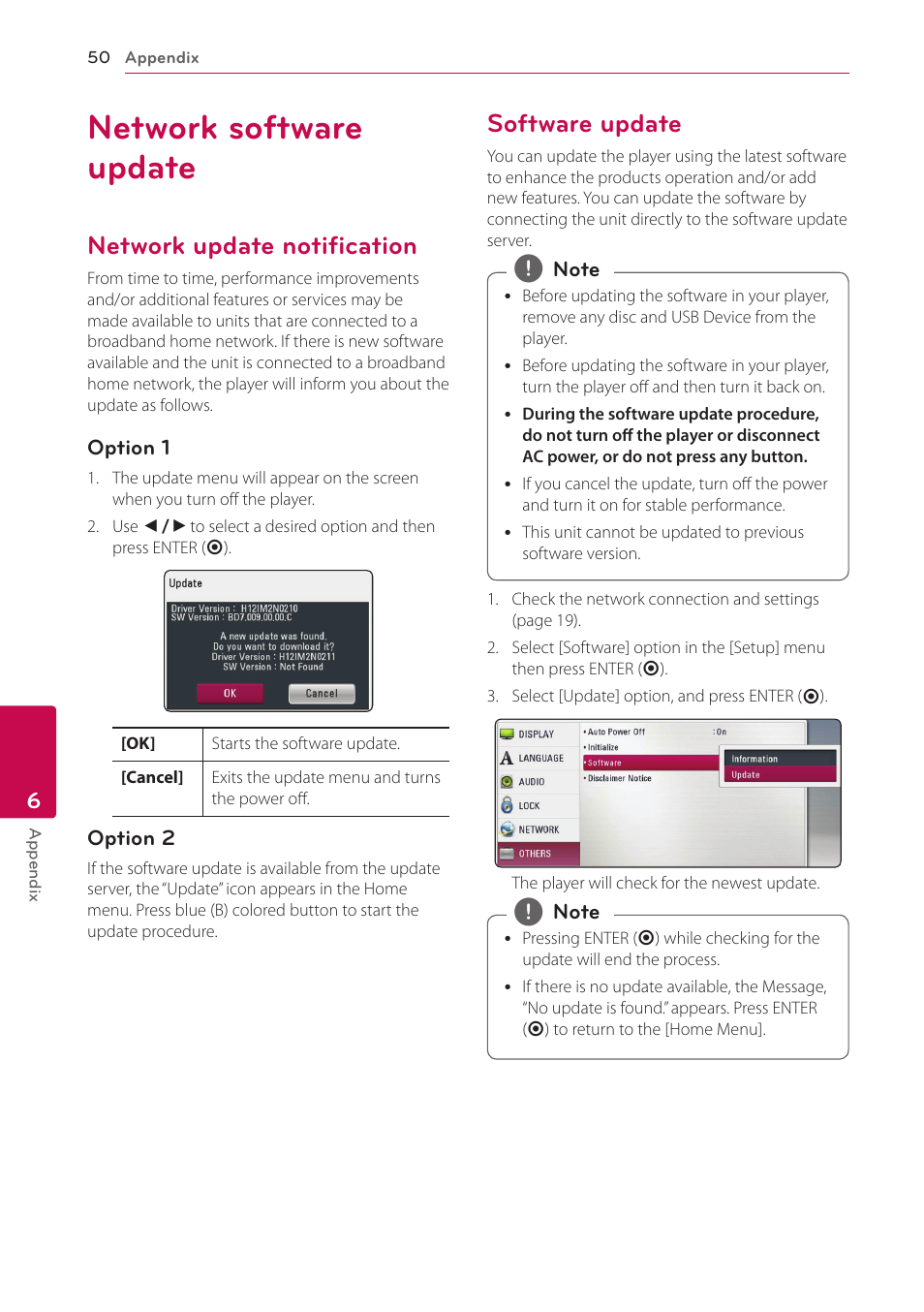 Network software update, Network update notification, Software update | LG BP200 User Manual | Page 50 / 61