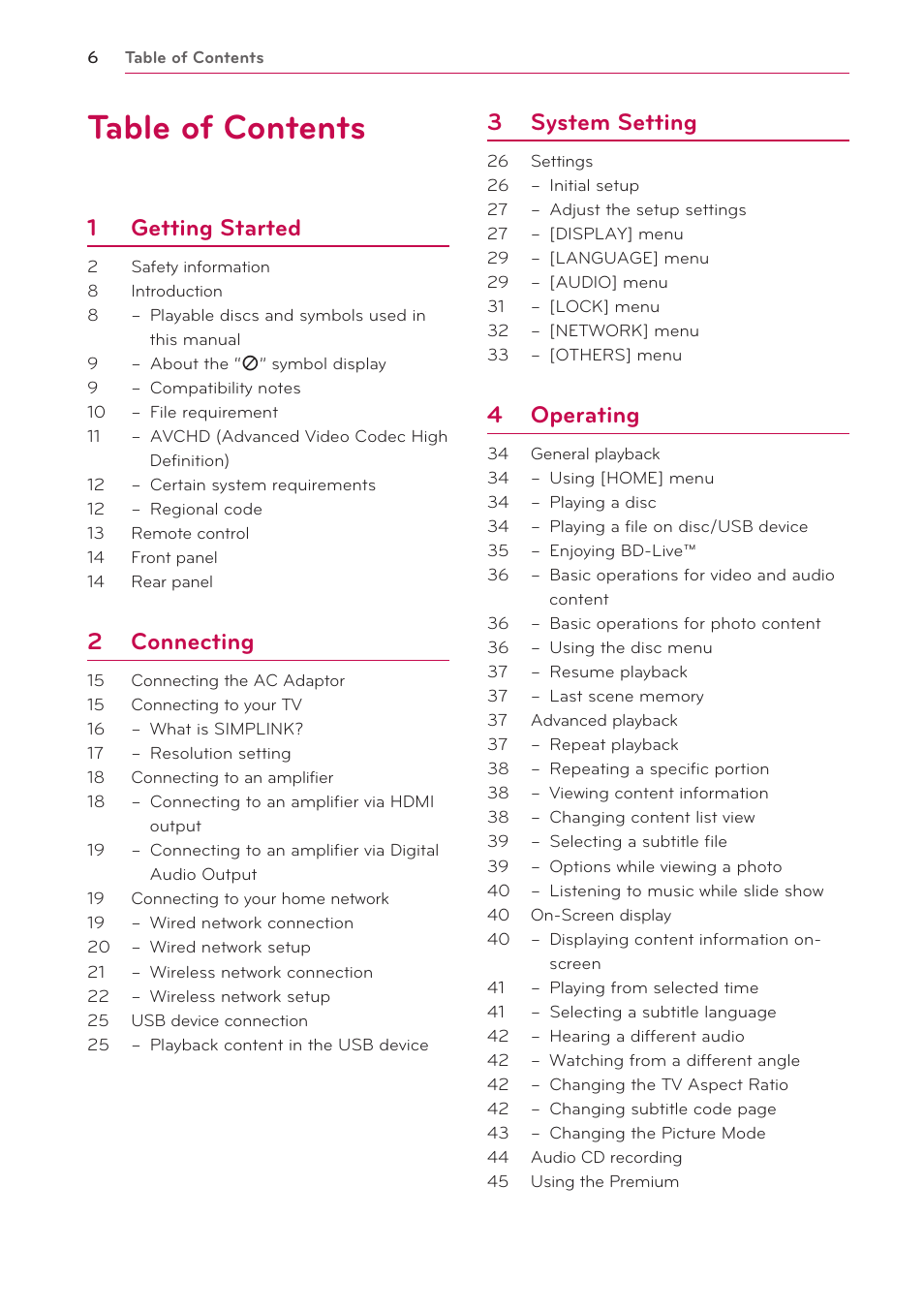 LG BP200 User Manual | Page 6 / 61