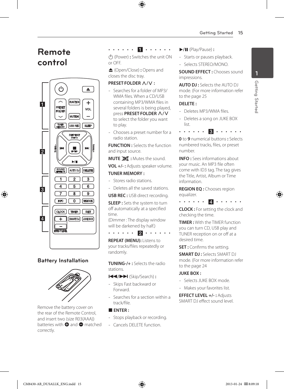 Remote control | LG CM8430 User Manual | Page 15 / 42